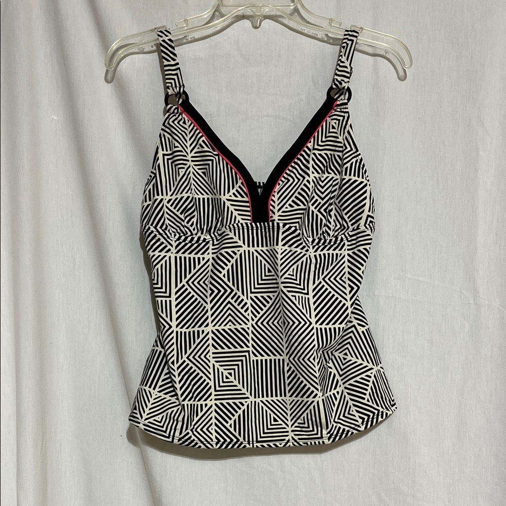 Wave Zone Geometric Black & White Tankini Pink Accent adjustable straps size 16